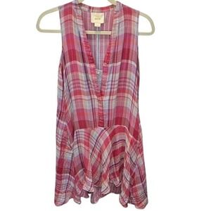 Maeve Anthropologie Plaid Sleeveless Mini Dress‎ XXS Pink Blue Casual